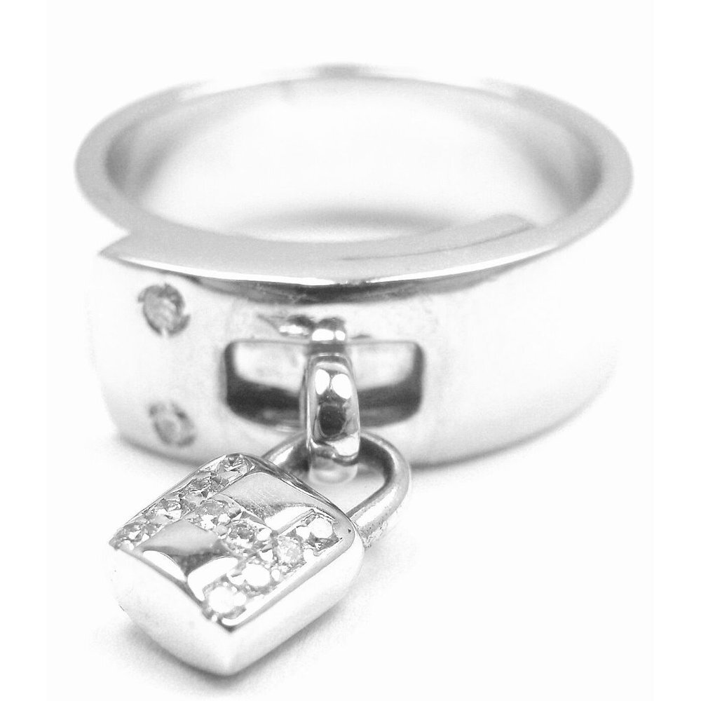 Authentic! Hermes 18k White Gold Diamond "H" Lock Band Ring Size 5​ - Picture 2 of 8